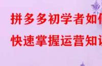 拼多多初學(xué)者如何快速掌握運(yùn)營(yíng)知識(shí)？