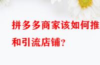 拼多多商家該如何推廣和引流店鋪？